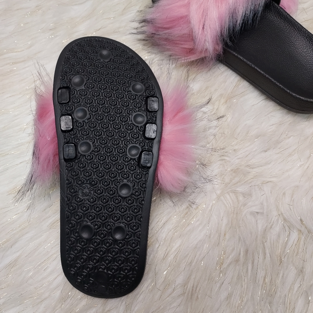 Pink Plush Furry Rubber Sole Slippers - Picture 4 of 5